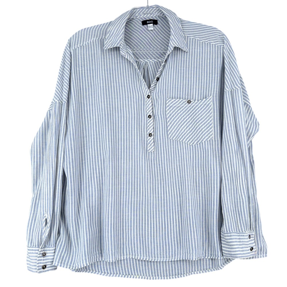 BDG Striped Button Up Shirt Women's Medium‎ Long Sleeve Pocket Collared